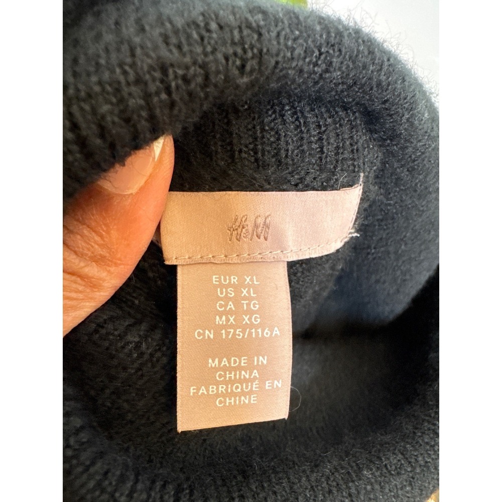 HM Black Oversized Turtleneck Sweater Dress XL Long Sleeve Soft Knit High Low - Picture 6 of 9